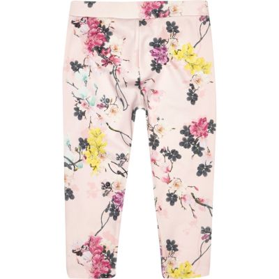 Mini girls pink floral print leggings